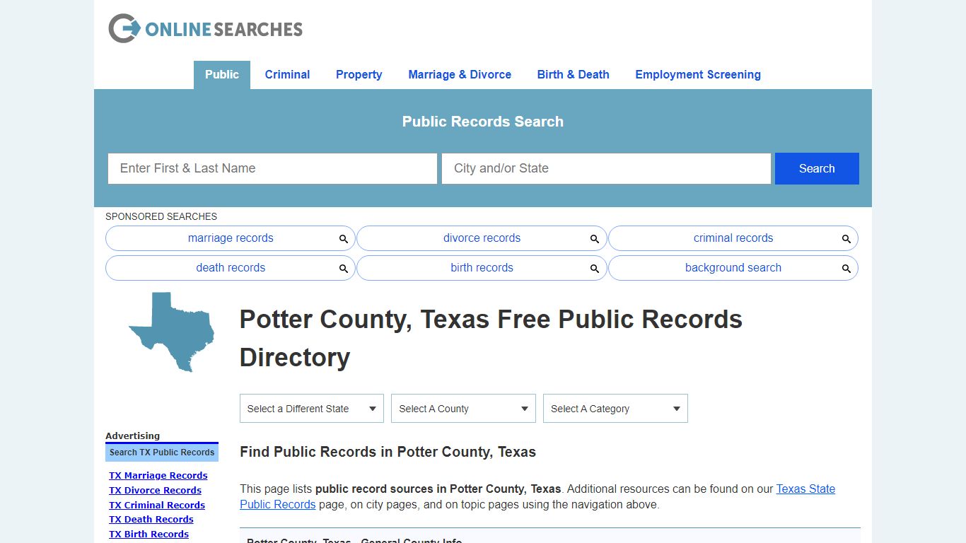 Potter County, Texas Public Records Directory