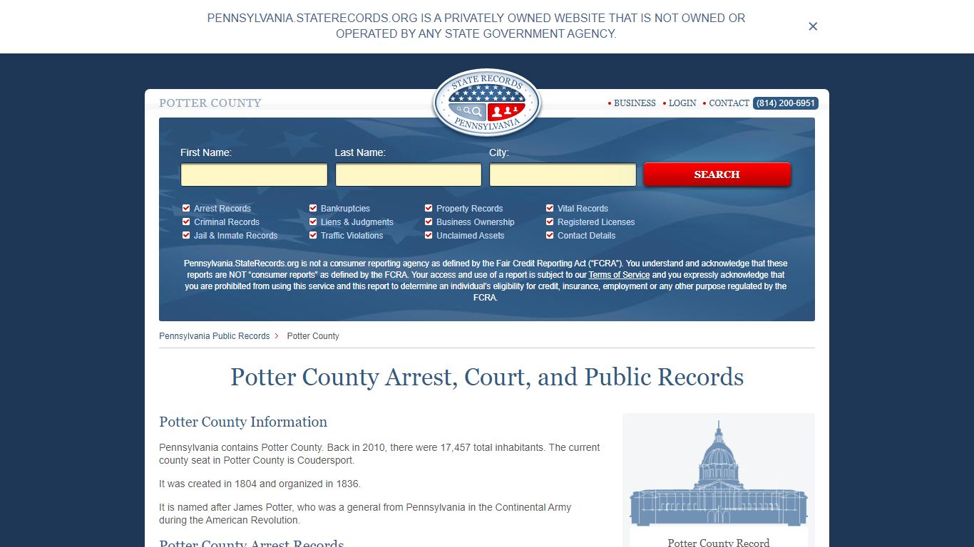 Potter County Arrest, Court, and Public Records