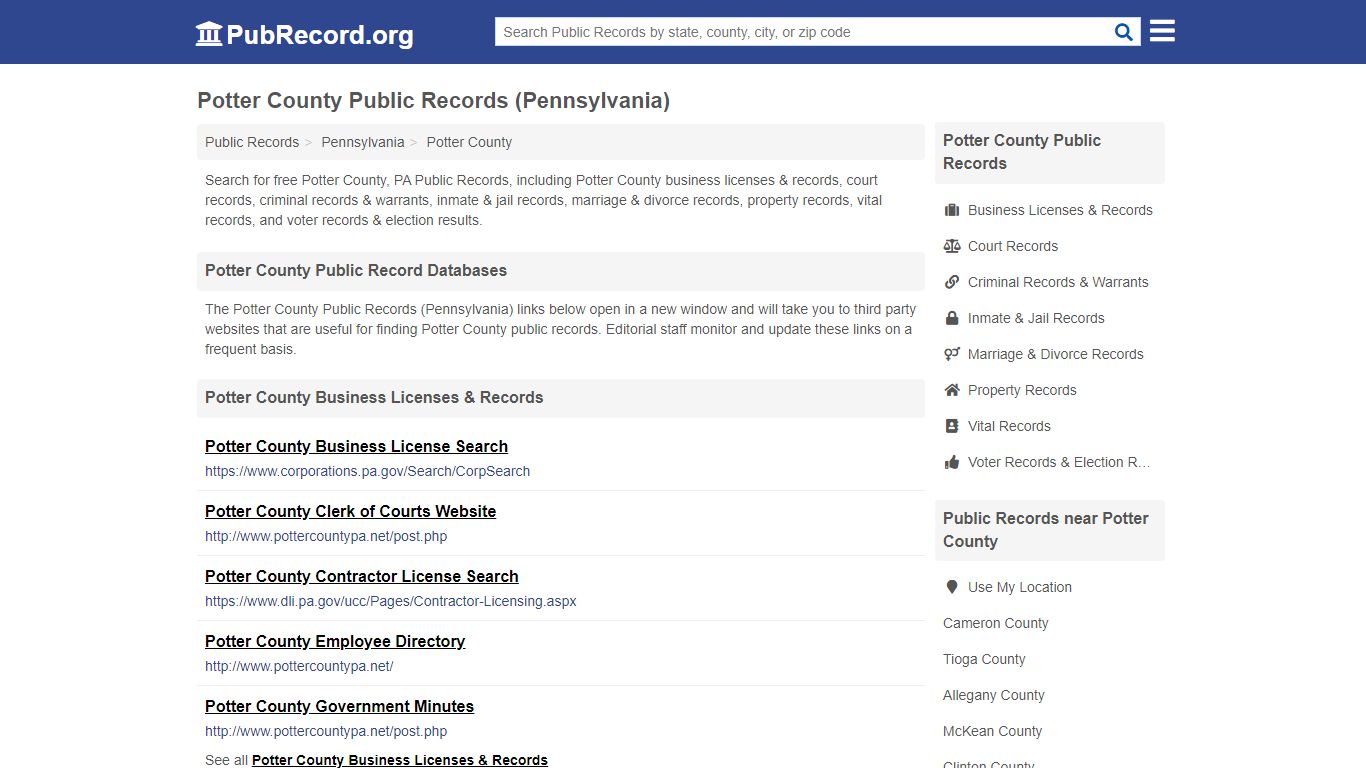 Free Potter County Public Records (Pennsylvania Public ...
